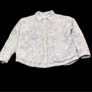 Travis Mathew Women’s Quilted Puffy Jacket XL Floral Paisley Cream Blue Yellow